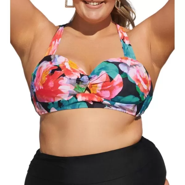 imageCUPSHE Women Swimsuit Plus Size Bikini Top Twist Front Self Tie Cross Back Retro Floral Print No BottomPink  Floral