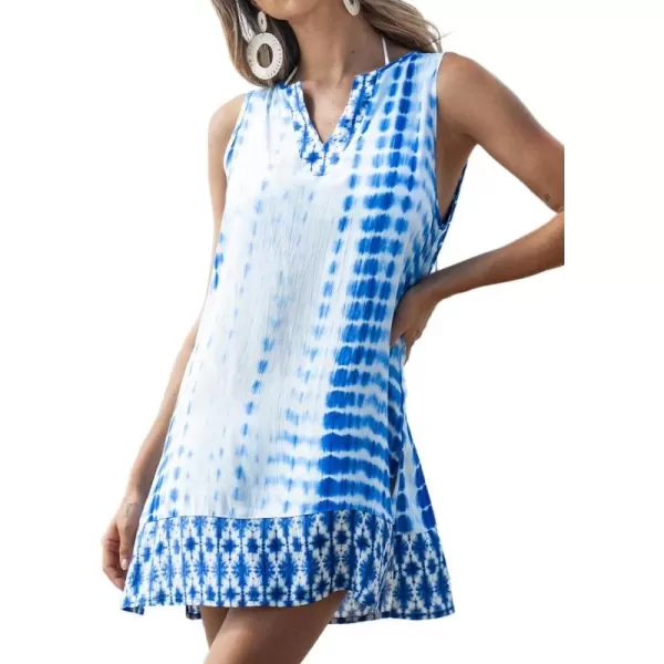 imageCUPSHE Women TieDye Wash CoverUp Dress Sleeveless V Neck Cover Up SummerBlue