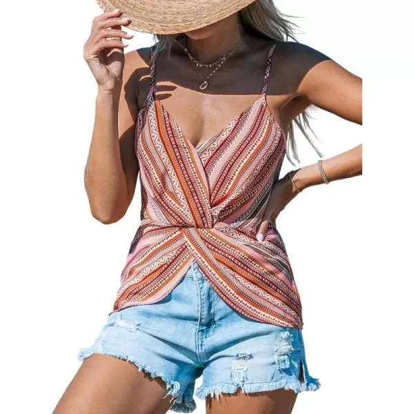imageCUPSHE Women Tops Boho Sleeveless Cami Twisted V Neck Shirt Tee Casual BeachRed