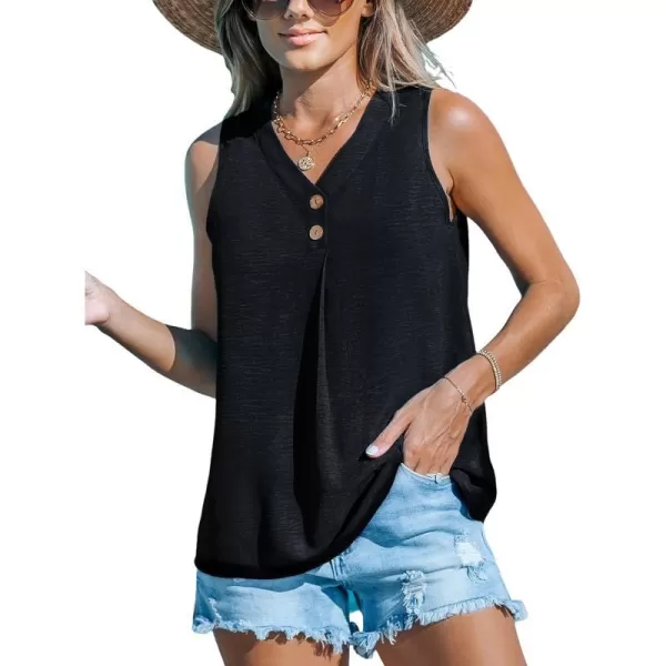 imageCUPSHE Women Tops Button Front Sleeveless Blouse VNeck Shirt Cami Casual Dressy SummerBlack