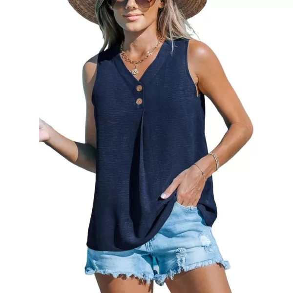 imageCUPSHE Women Tops Button Front Sleeveless Blouse VNeck Shirt Cami Casual Dressy SummerBlue