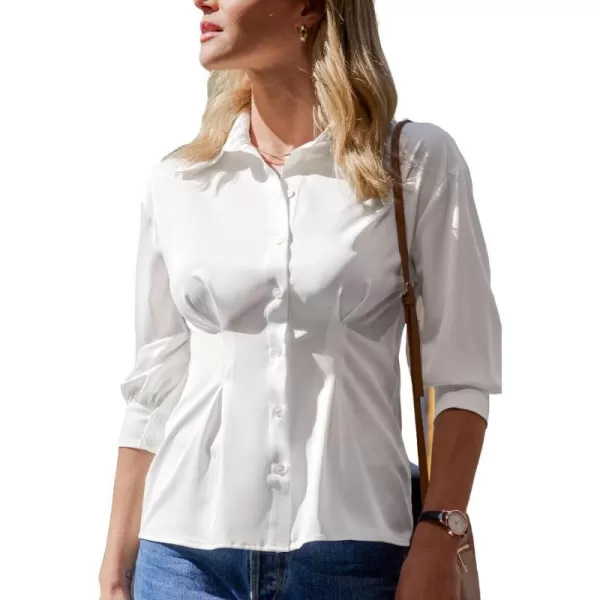 imageCUPSHE Women Tops Collared Front Button Blouse Short Sleeve Shirt Casual DressyWhite