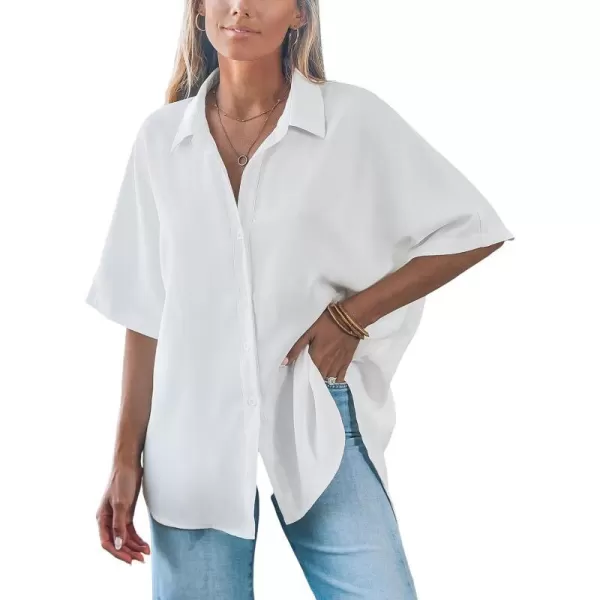 imageCUPSHE Women Tops Collared Neck Blouse Button Front Short Sleeves Tee Shirt CasualWhite