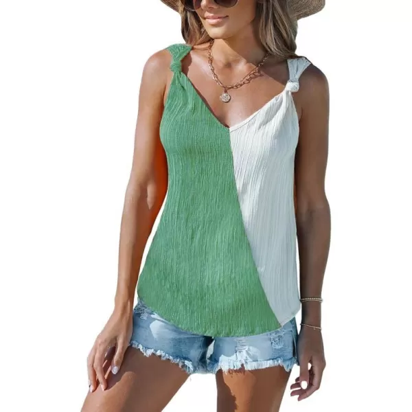 imageCUPSHE Women Tops Colorblock VNeck Cami Sleeveless Tee Knotted Straps Shirt Casual SummerGreen