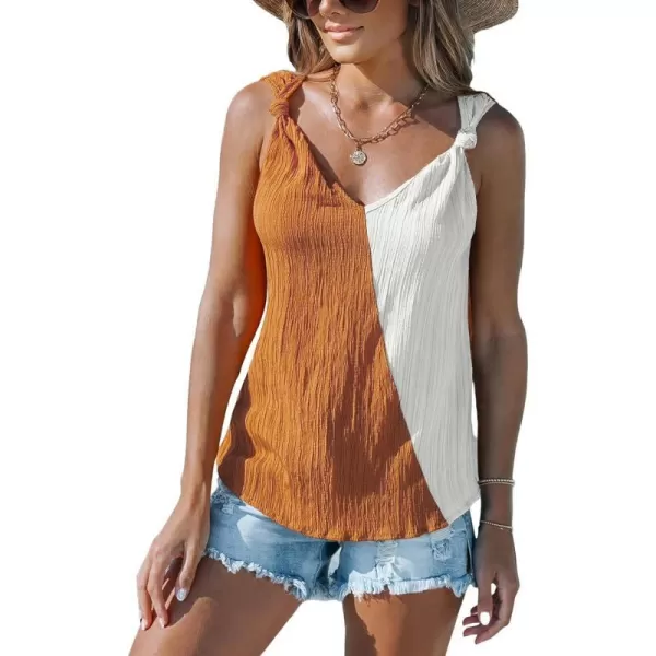 imageCUPSHE Women Tops Colorblock VNeck Cami Sleeveless Tee Knotted Straps Shirt Casual SummerYellow