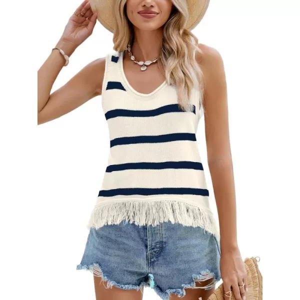 imageCUPSHE Women Tops Crochet Sleeveless Scoop Neck Tee Frayed Hem Shirt Casual SummerBeige