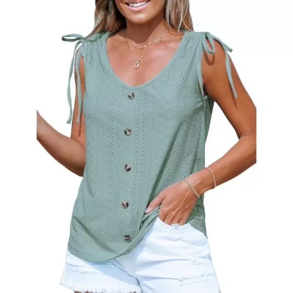 imageCUPSHE Women Tops Eyelet Jersey Tank Sleeveless V Neck Blouse Button Front Shirt Casual SummerGreen