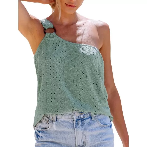 imageCUPSHE Women Tops Eyelet OneShoulder Tank ORing Tee Sleeveless Shirt CasualBlue