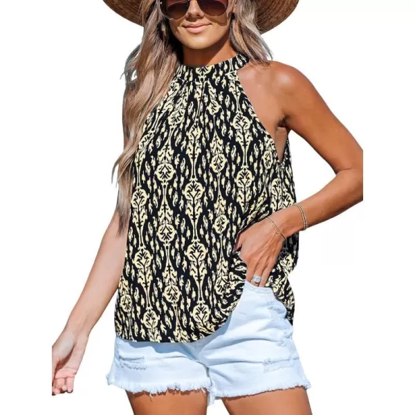 imageCUPSHE Women Tops Flowy Sleeveless Cami High Neck Shirt Mock Neck Tee Casual DressyBlack