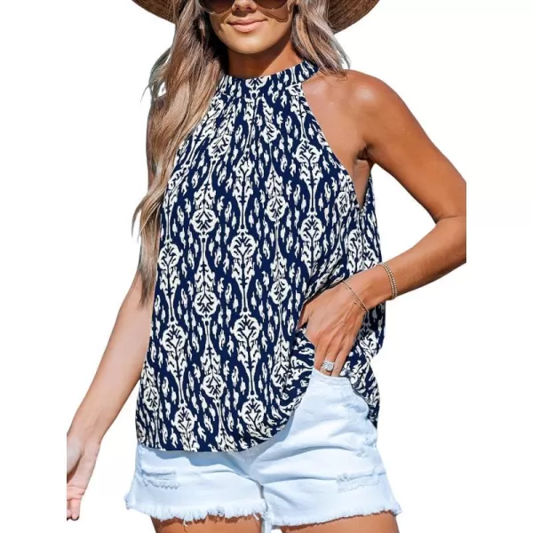 imageCUPSHE Women Tops Flowy Sleeveless Cami High Neck Shirt Mock Neck Tee Casual DressyBlue