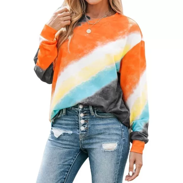 imageCUPSHE Women Tops Ombre TieDye Wash Pullover Crew Neck Long Sleeves ShirtsOrange