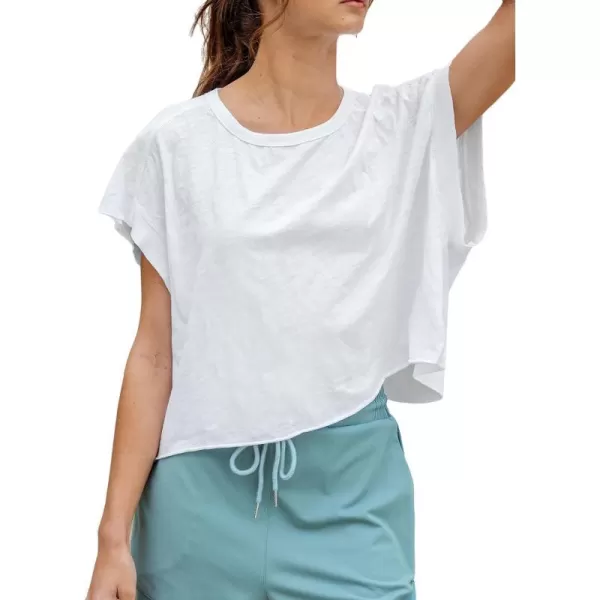 imageCUPSHE Women Tops Round Neck Dolman Short Sleeve Basic Tee Shirt Solid Casual Dressy SummerWhite