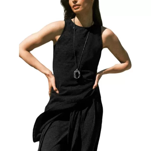 imageCUPSHE Women Tops Round Neck Sleeveless Side Split Tank Vest Long Blouses Tee CasualBlack