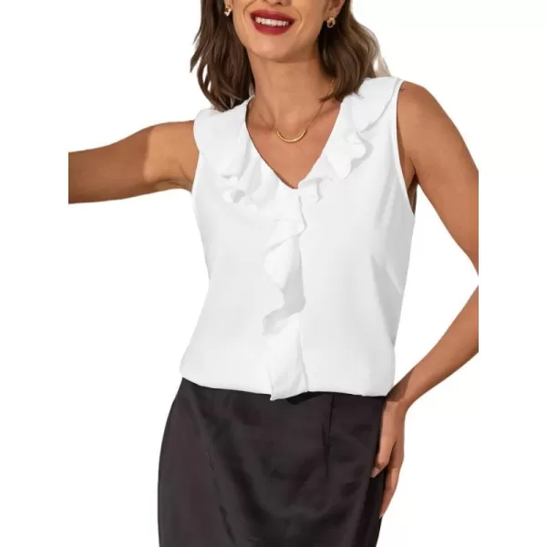 imageCUPSHE Women Tops Ruffled VNeck Shirt Sleeveless Tee Solid Blouses Casual SummerWhite