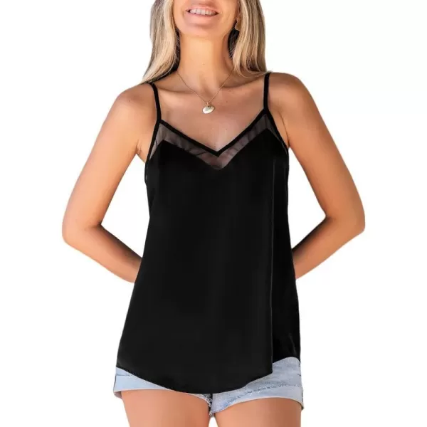 imageCUPSHE Women Tops Sheer Panel VNeck Cami Sleeveless Tank Loose Tee Shirt Casual DressyBlack
