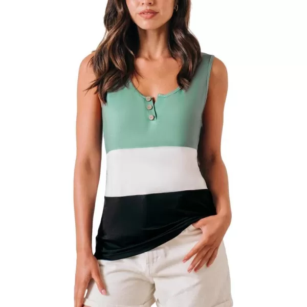 imageCUPSHE Women Tops Sleeveless Scoop Neck Tank Button Front Tee Shirt CasualBlack
