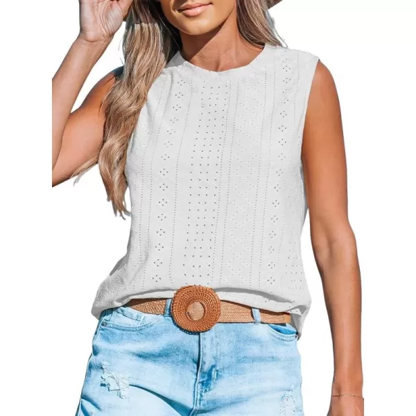 imageCUPSHE Women Tops Sleeveless Tank Cutout Blouse Crew Neck Shirt Lace Tee Summer Casual DressyWhite