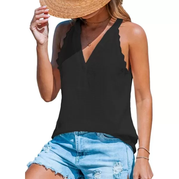 imageCUPSHE Women Tops Sleeveless V Neck Shirt Lace Tee Solid Casual SummerBlack