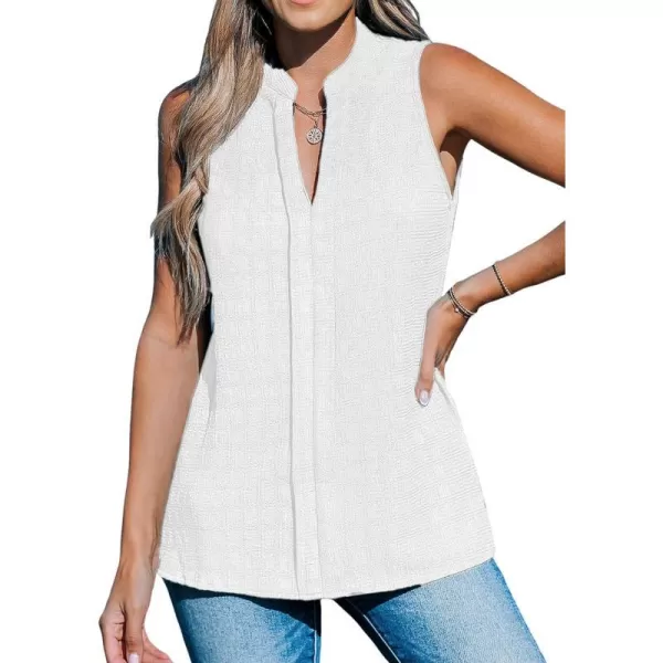 imageCUPSHE Women Tops Teal Split Sleeveless Blouse V Neck Shirt Tee Solid Casual Summer BeachWhite
