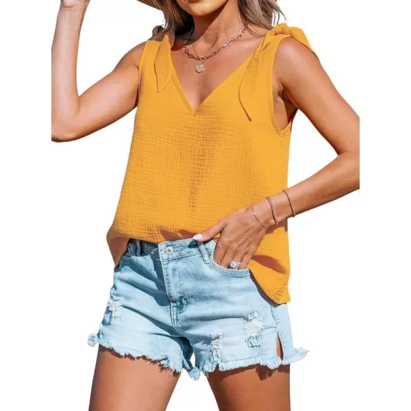 imageCUPSHE Women Tops TieShoulder VNeck Tank Sleeveless Tee Shirt Solid Casual SummerYellow