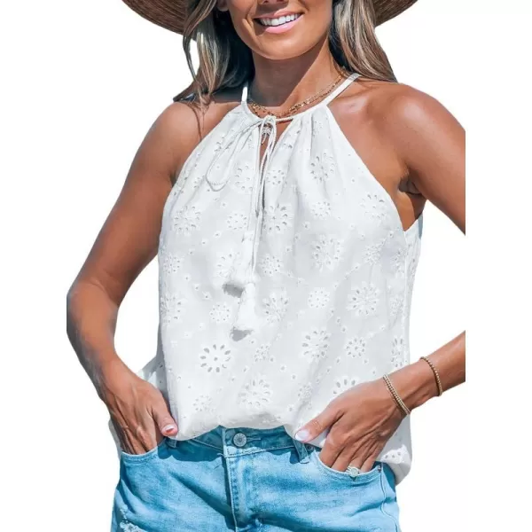 imageCUPSHE Women Tops V Neck Tassel Tie Tank Cutout Sleeveless Tee Shirt CasualWhite