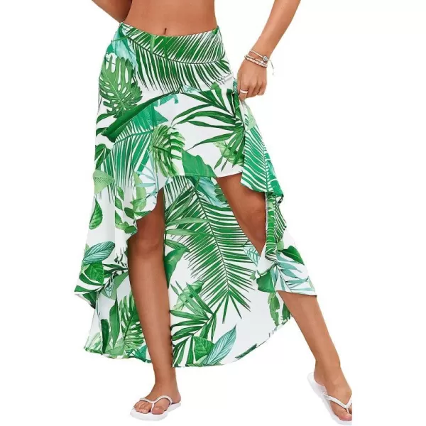 imageCUPSHE Women Tunic Dress Tropical Print Fitted Waisted RuffleGreen