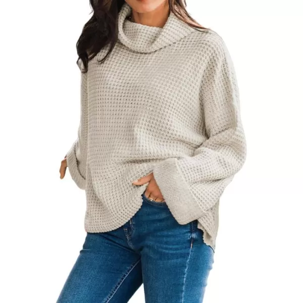 imageCUPSHE Women Turtleneck Sweater Chunky Knit Casual Tops Long Sleeves Rolled Cuffs SweatersIvory White