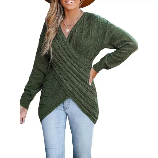 imageCUPSHE Women V Neck Green Sweater Knit Casual Tops Long SleevesGreen