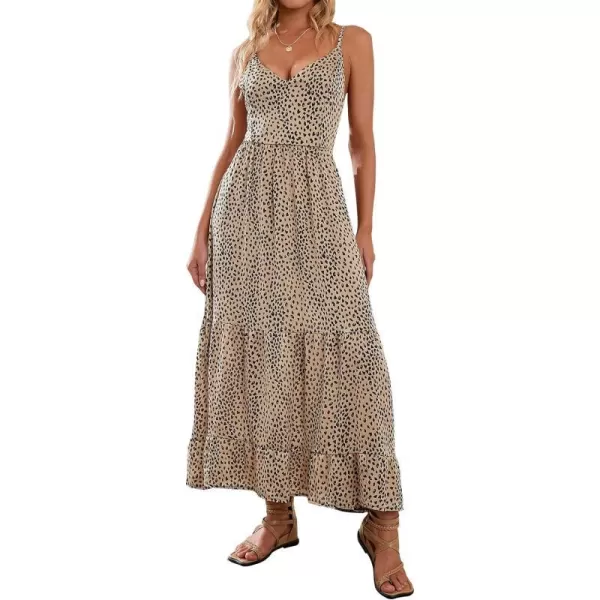 imageCUPSHE Women V Neck Leopard Lace Up Backless Maxi Slip Dress with Ruffle HemMulticolor