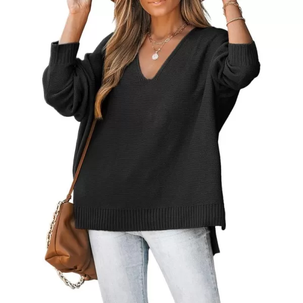 imageCUPSHE Women VNeck Sweater Drop Long Sleeve Sweaters Ribbed TopsBlack
