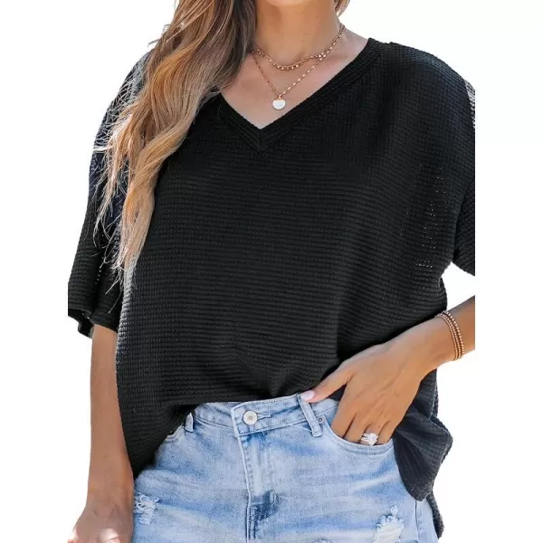 imageCUPSHE Women VNeck Tee Short Sleeve Shirts Solid Tshirts CasualBlack