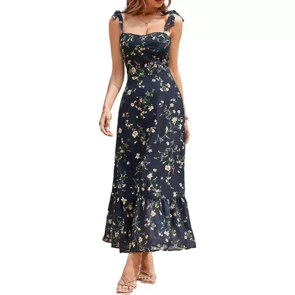 imageCUPSHE Womens A Line Dress Fitted Waisted Sleevelecss Navy Slip Floral Dress Tea Length with ZipperGreen