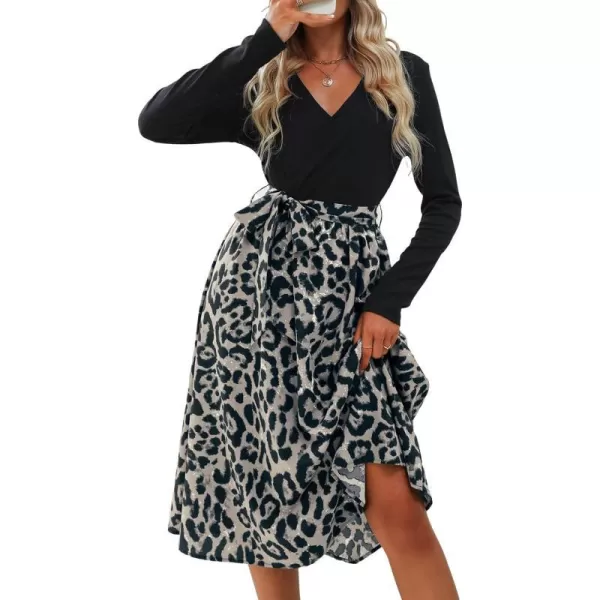 imageCUPSHE Womens ALine Midi Dress Leopard Print Belted Long Sleeve Dress for WomenApricot Leopard
