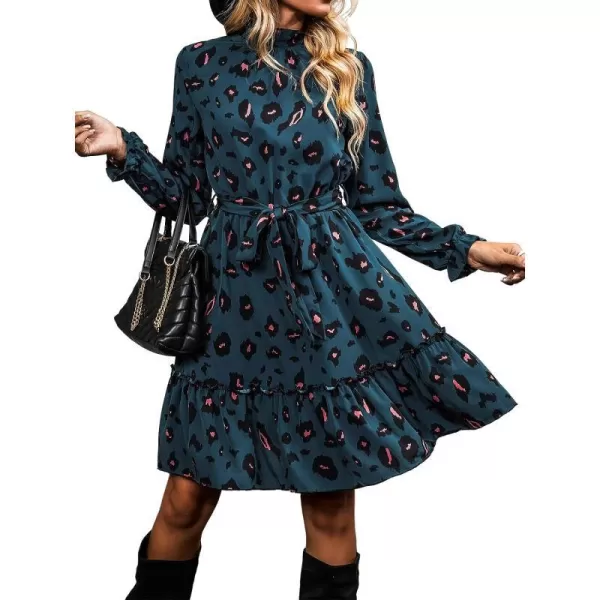 imageCUPSHE Womens ALine Mini Dress Flowy Swing Leopard Print Long Sleeve High Neck Ruffle Fall DressMulticoloured