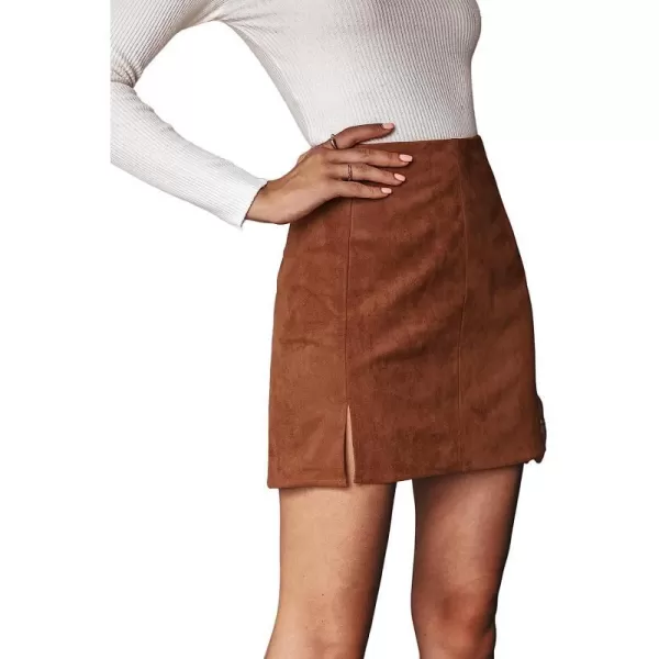 imageCUPSHE Womens ALine Mini Skirt Faux Suede High Waist BodyconBurnt Orange