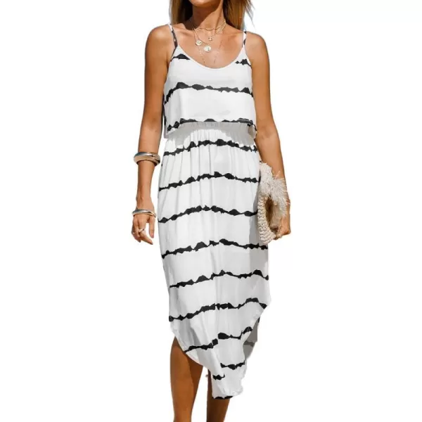 imageCUPSHE Womens Abstract Striped Flounce Maxi Dress Sleeveless Summer Dress with Adjustable Cami StrapsWhite
