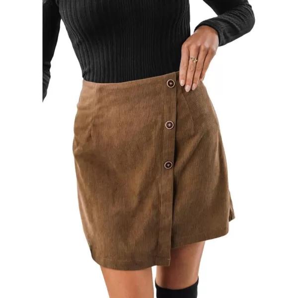 imageCUPSHE Womens Autumn High Waist Button Front Outdoor Casual Skirts with Zipper Mini Wrap SkirtBrown