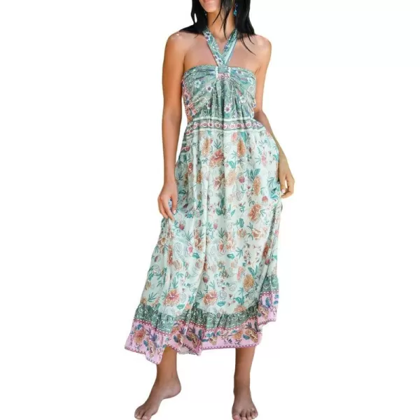 imageCUPSHE Womens Backless Beach Dress Halter Neck Back Tie Sleeveless Maxi Sundress Summer DressesPaisley Green