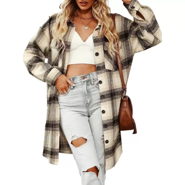 imageCUPSHE Womens Basic Plaid Button Down Jacket Shacket Long Sleeve Casual Coats with PocketsBrown
