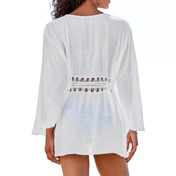 imageCUPSHE Womens Bell Sleeve Tassel Drawstring Short KimonoWhite