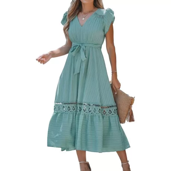 imageCUPSHE Womens Belted Lace VNeck Maxi Dress Aline Summer Lace DressGreen