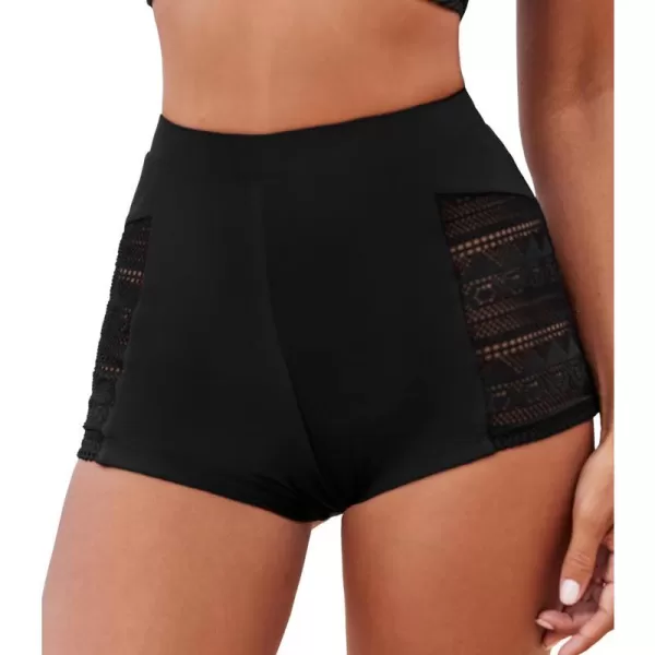 imageCUPSHE Womens Bikini Bottom Bathing Suit High Waisted Swimwear Full Coverage Side Cutout Jacquard LaceBlack