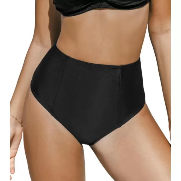 imageCUPSHE Womens Bikini Bottom Bathing Suit Tummy Control High Waisted Swimwear Full CoverageBlack