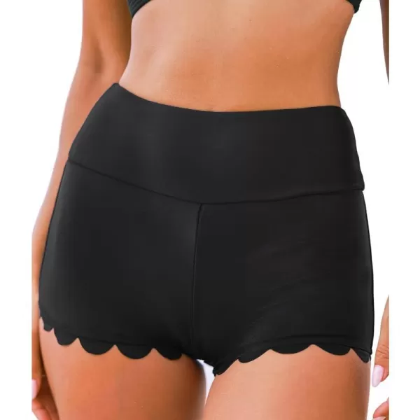 imageCUPSHE Womens Bikini Bottom High Waisted Scalloped Hem Swim Shorts Low Cut LegBlack