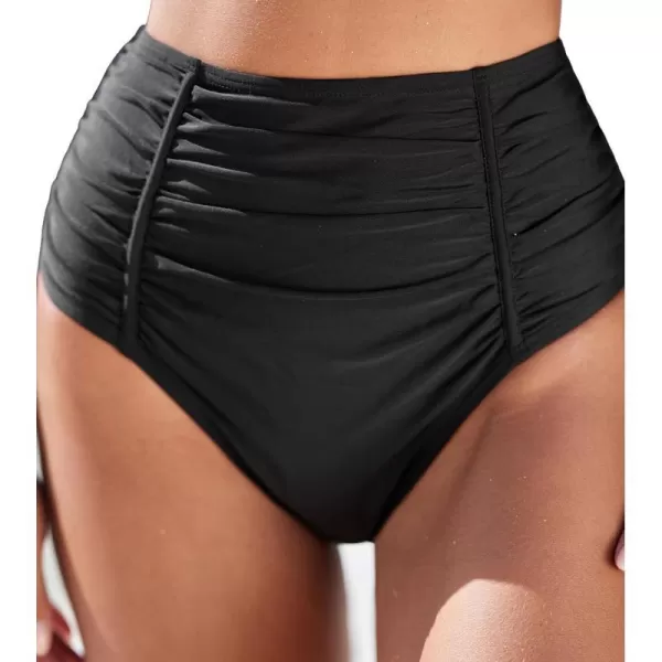 imageCUPSHE Womens Bikini Bottom High Waisted Tummy Control Ruched Cheeky High CutBlack