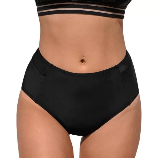 imageCUPSHE Womens Bikini Bottom High Wasited Tummy Control Swimsuit Full Coverage Retro Swim Bottom with PocketsXS4XLBlack