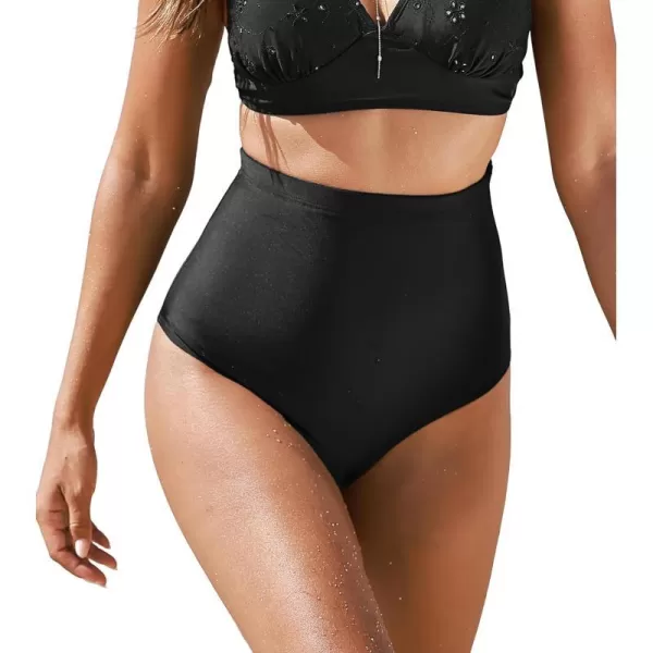 imageCUPSHE Womens Bikini Bottom Sculpting Swimsuit Shorts Tummy Control High Waisted Cheeky SlimmingBlack