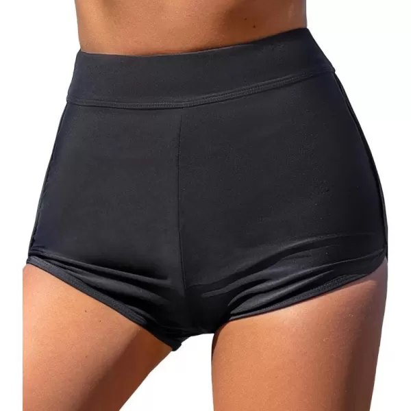 imageCUPSHE Womens Bikini Bottom Swim Shorts High Waisted Bathing Suit Tummy Control SwimwearBlack