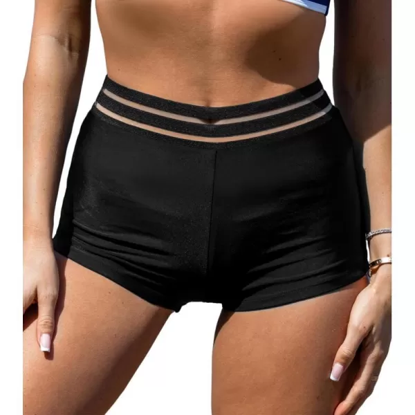 imageCUPSHE Womens Bikini Bottom Swim Shorts High Waisted Cut Out Ruching Bathing SuitBlack