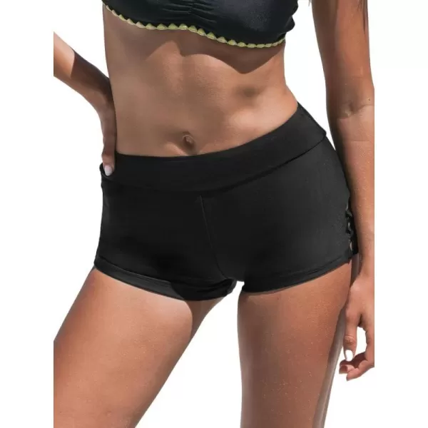 imageCUPSHE Womens Bikini Bottom Swim Shorts High Waisted Lowest Cut Legs RetroBlack